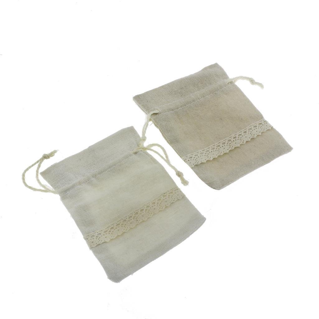 25 Adet 9x13cm Dantel Şeritli Keten Kese