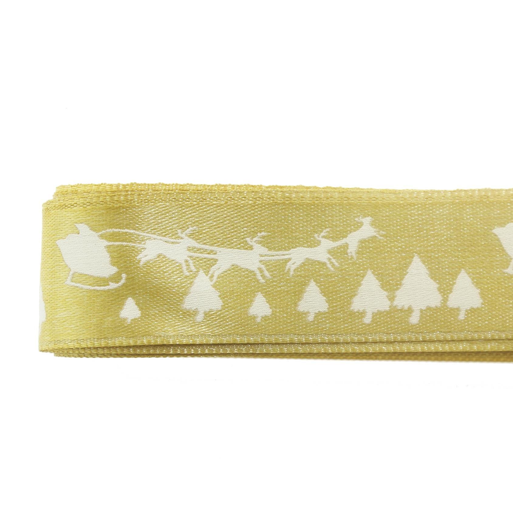 2,5cm x 5metre Kızak Geyik Ağaçlı Saten Kurdela