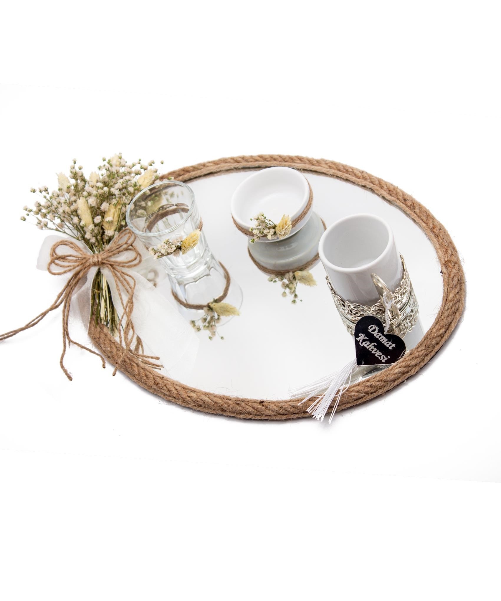 25x35cm Söz Nişan Damat Kahvesi Fincan Seti Doğal Süsleme