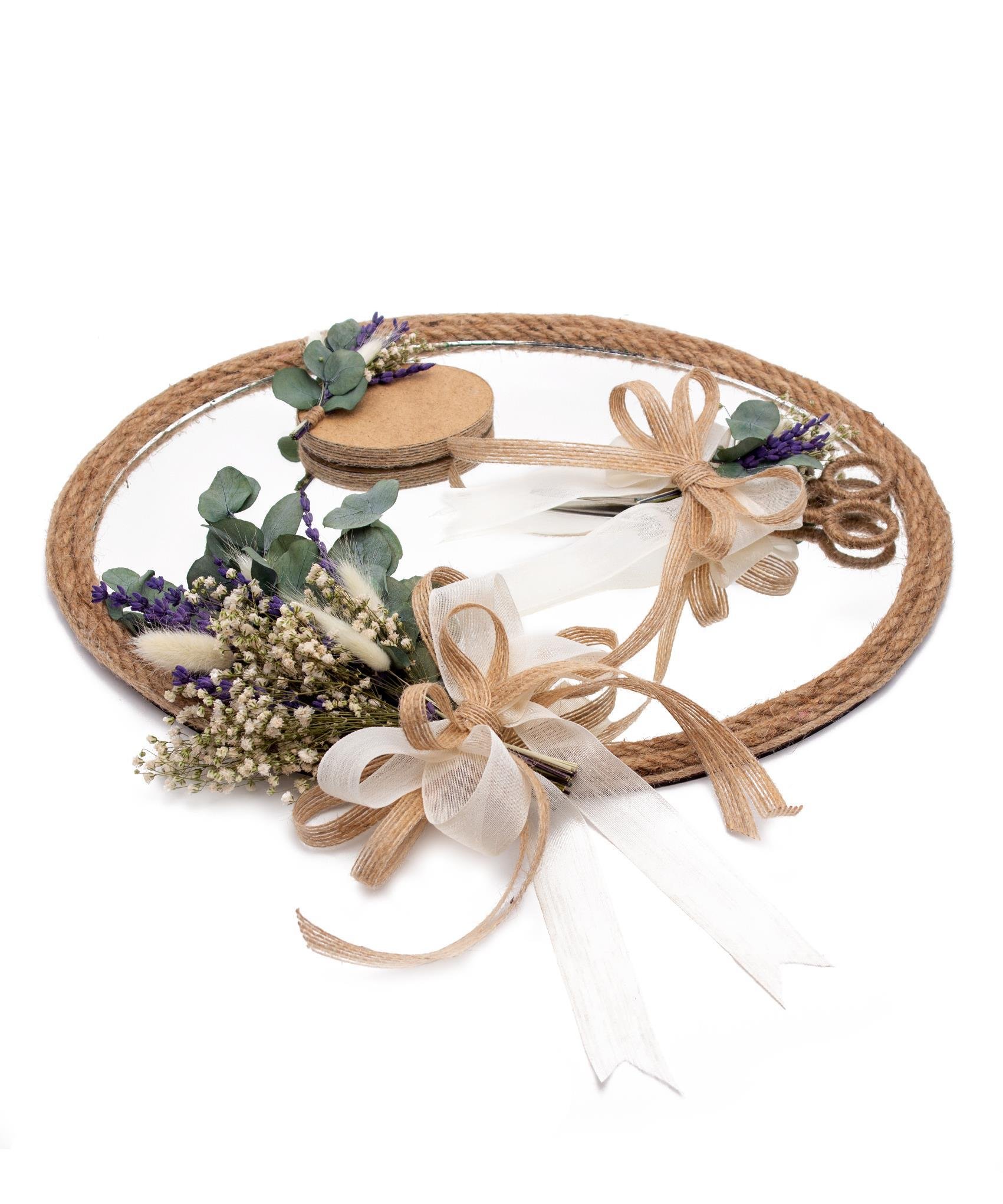 25x35cm Söz Nişan Tepsisi Makas Doğal Süslemeler