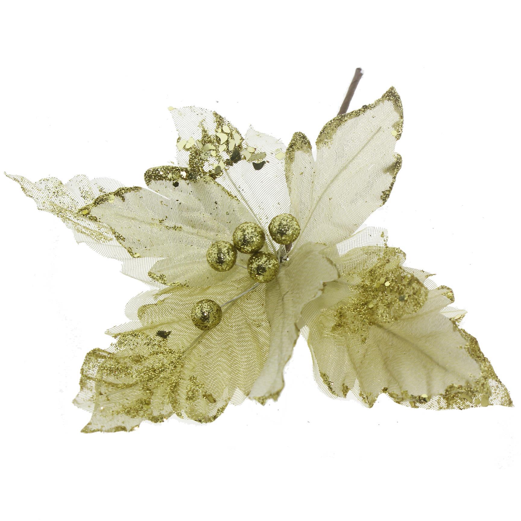 26cm Simli Altın Kumaş Çiçek 1 Adet