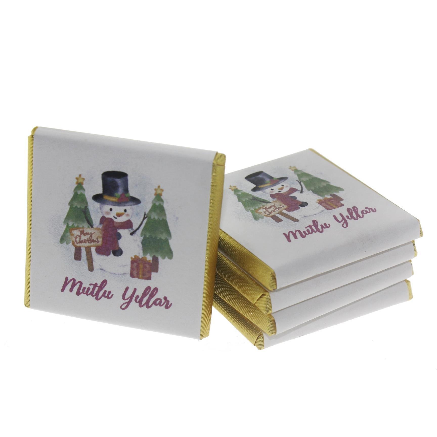 27 Adet Yılbaşı Çikolatası Madlen Yazı Baskılı Kardan Adam