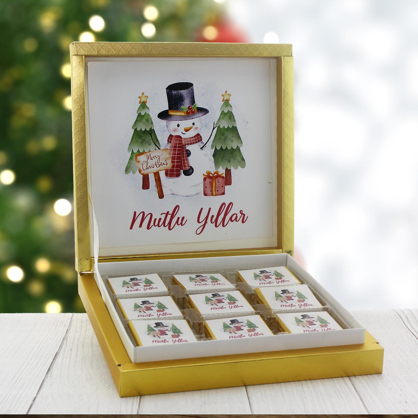 27 Adet Yılbaşı Çikolatası Madlen Yazı Baskılı Kardan Adam