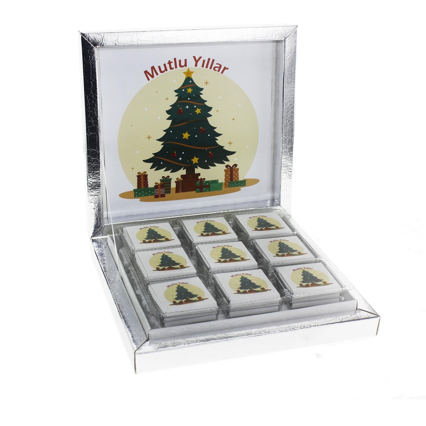 27 Adet Yılbaşı Çikolatası Madlen Yazılı Çam Ağacı
