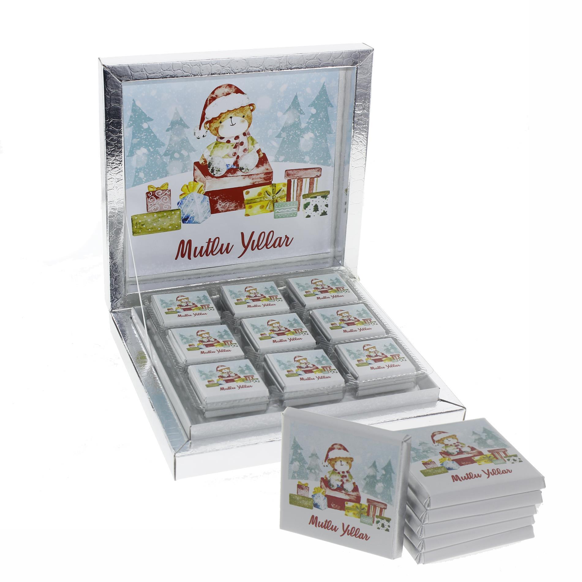 27 Adet Yılbaşı Çikolatası Madlen Yazı Baskılı Ayıcık