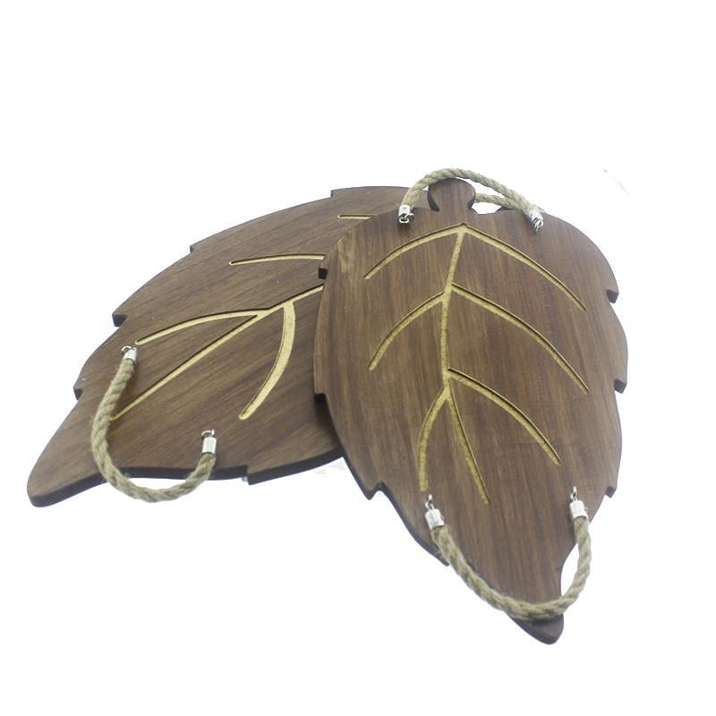 2li Tepsi Doğal Ahşap Yaprak Model Sunum Seti Stand