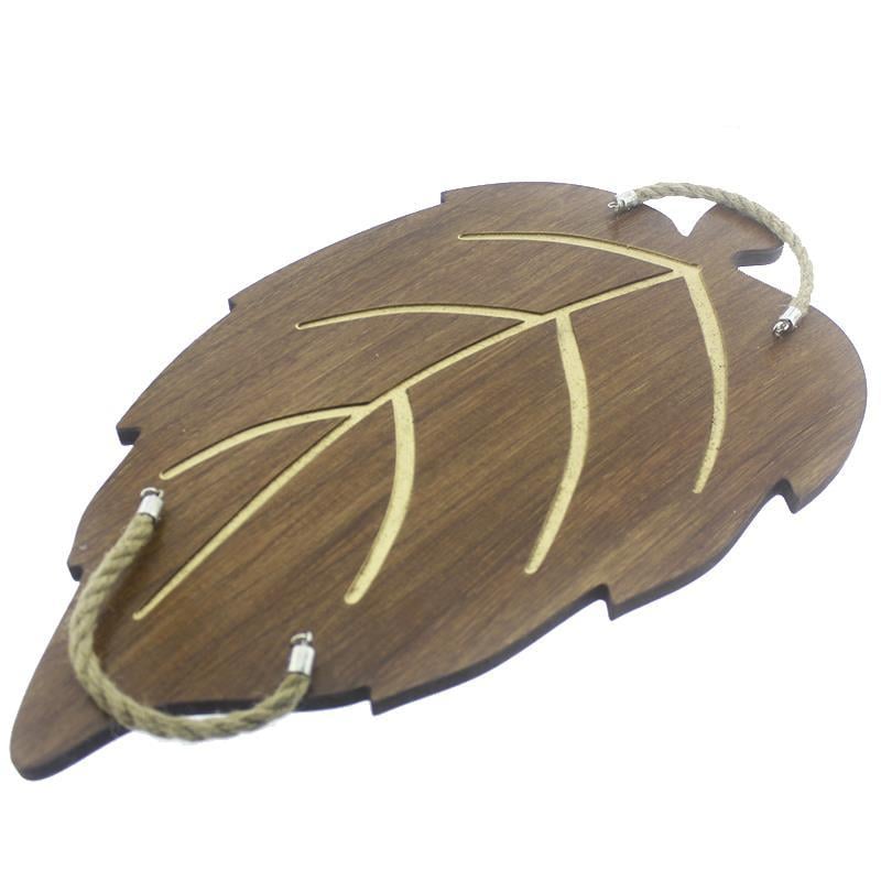 2li Tepsi Doğal Ahşap Yaprak Model Sunum Seti Stand
