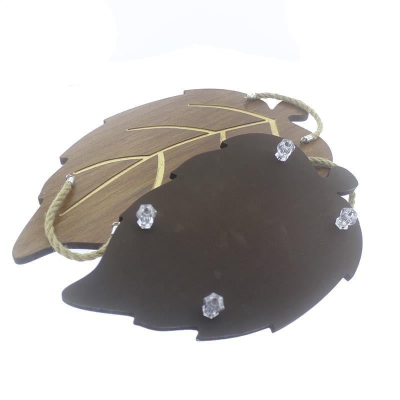 2li Tepsi Doğal Ahşap Yaprak Model Sunum Seti Stand