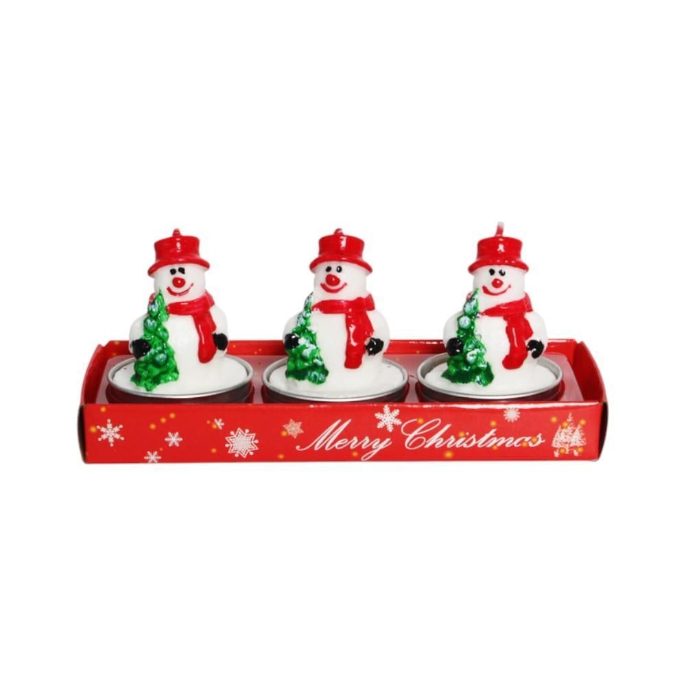 3 Adet 4cm Yılbaşı Tealight Mum Kardan Adam Çam Ağaçlı
