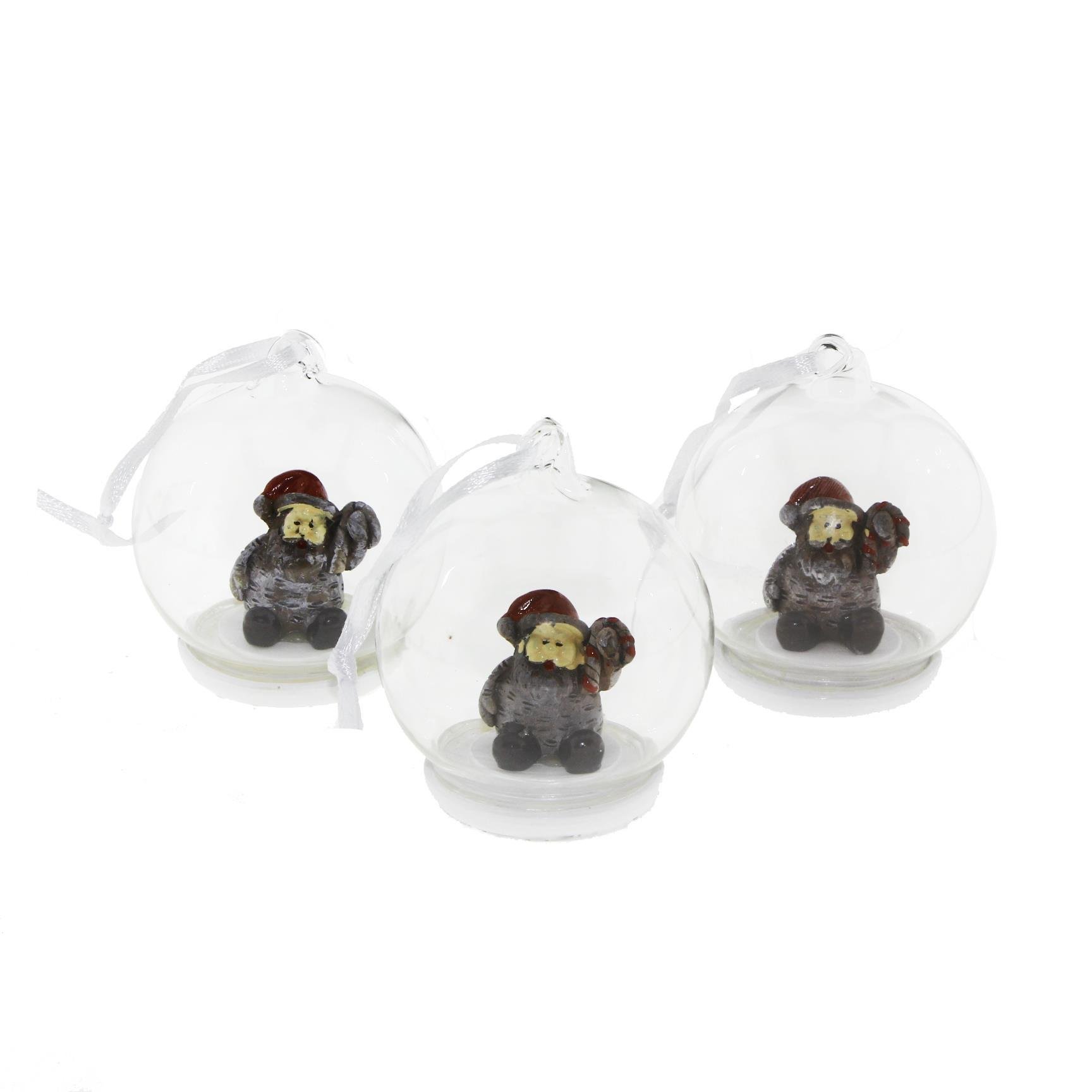 3 Adet 6cm Cam Fanus Küre içinde Noel Baba