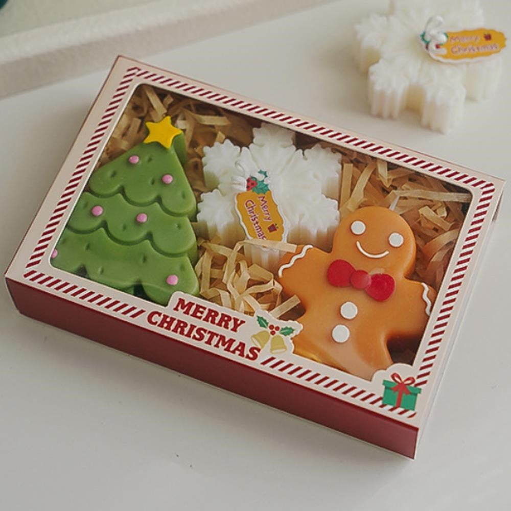 3 Adet Yılbaşı Mum Seti  Kar Tanesi Gingerbread Çam Ağacı