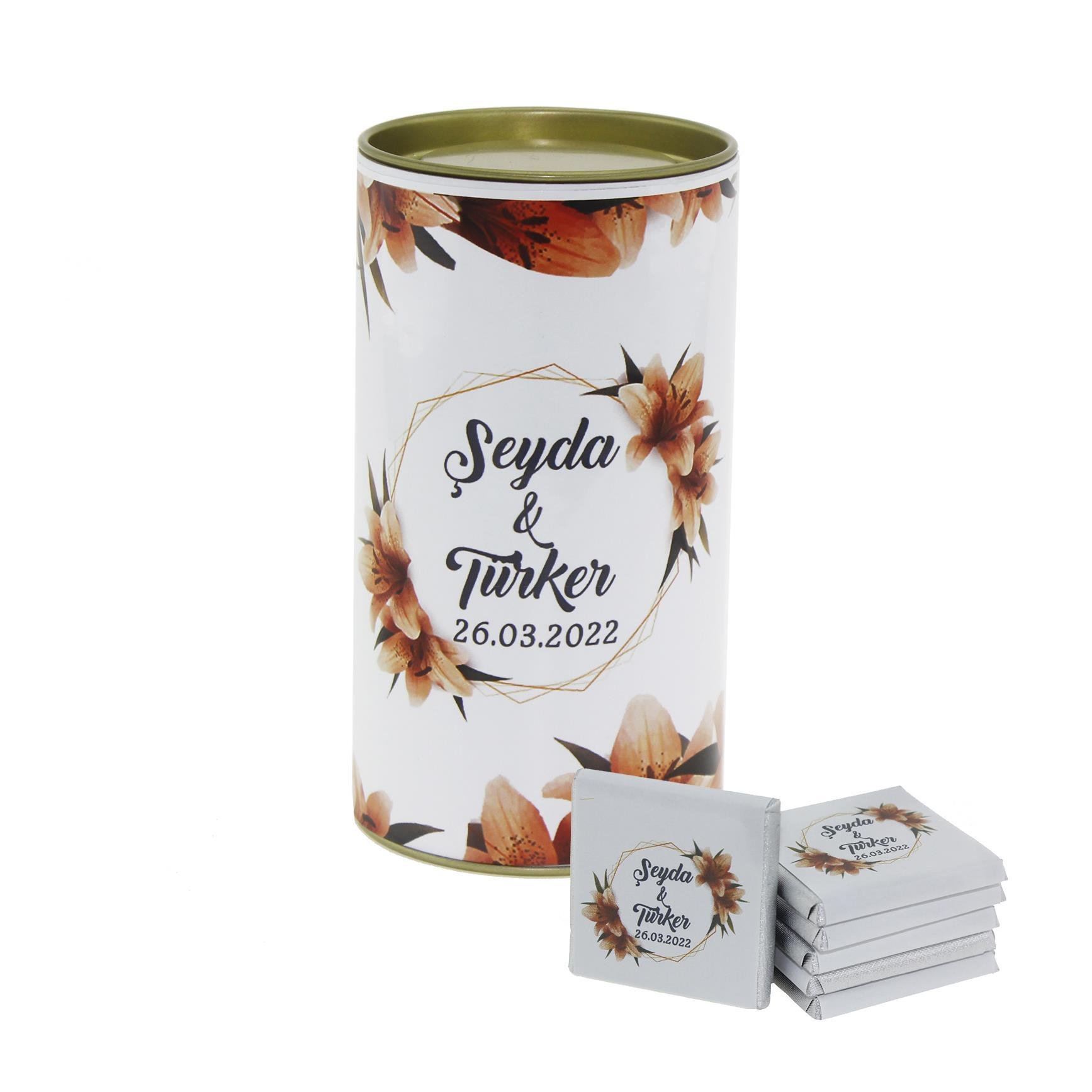 30 Adet Madlen Çikolata Zambak Çiçekli Silindir Kutuda Söz Nişan