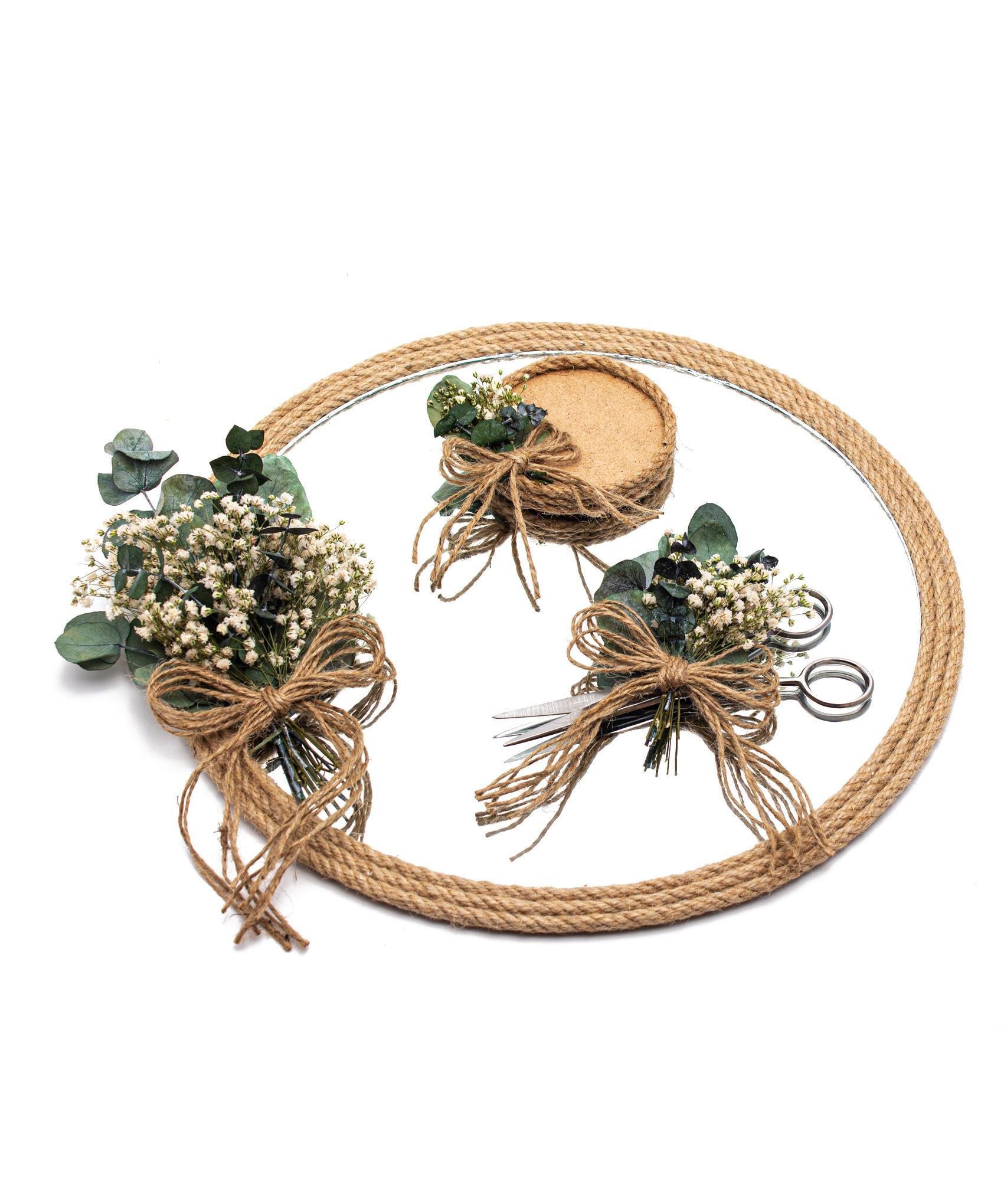 30cm Söz Nişan Aynalı Yüzük Tepsi Makas Doğal Süslemeli