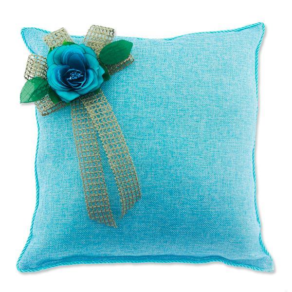 30x30cm Keten Takı Yastığı Mavi Çiçekli