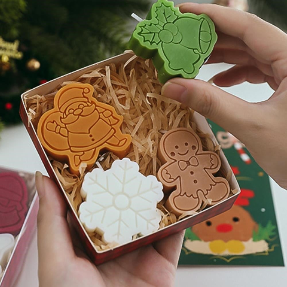 4 Adet 4,5cm Yılbaşı Mum Kar Tanesi Kurabiye Adam Noel Baba Çan
