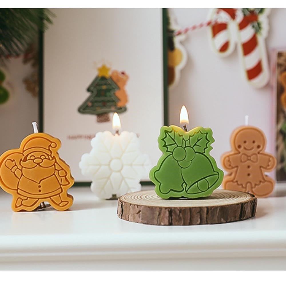 4 Adet 4,5cm Yılbaşı Mum Kar Tanesi Kurabiye Adam Noel Baba Çan