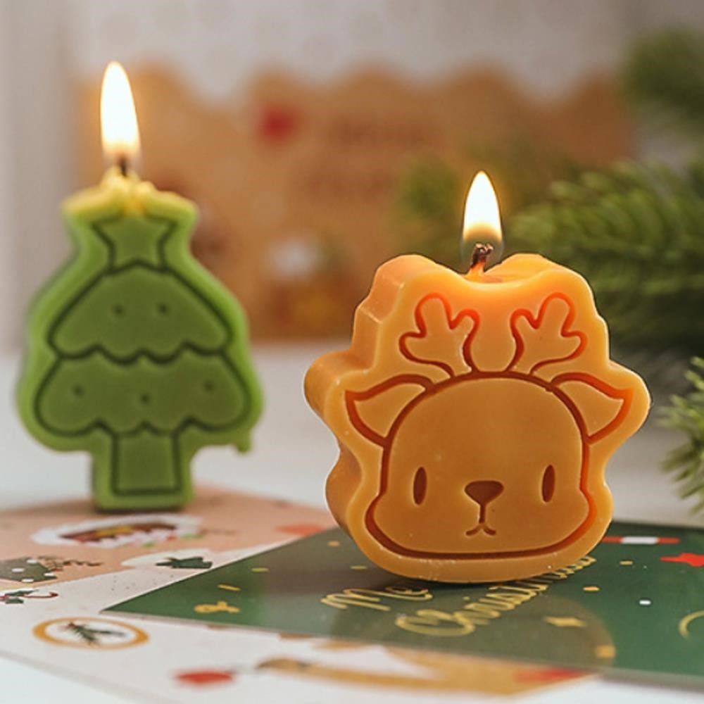 4 Adet 4,5cm Yılbaşı Mum Kar Tanesi Noel Baba Geyik Çam Ağacı