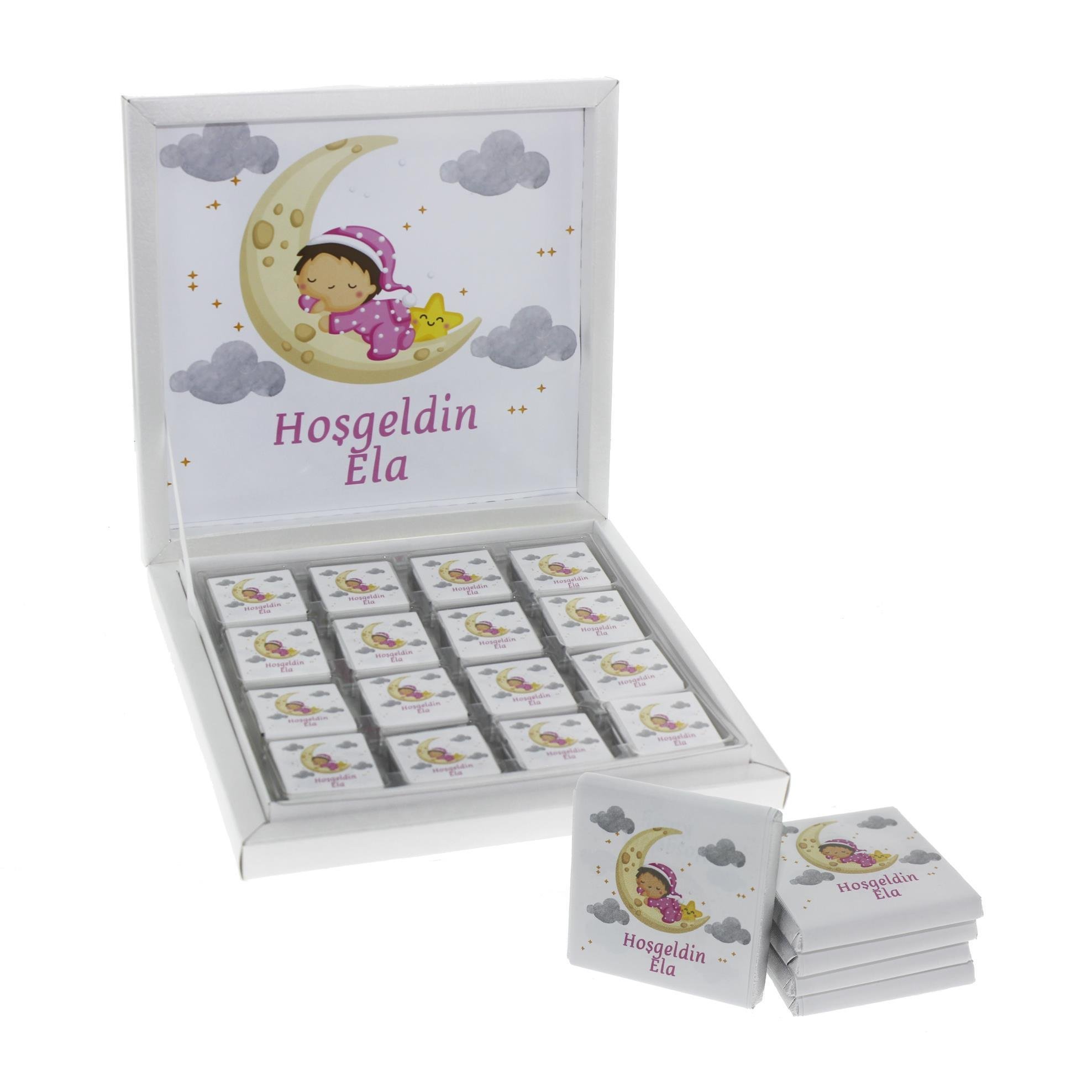48 Adet Aydedeli Bebek İsim Etiketli Madlen Çikolata Kız