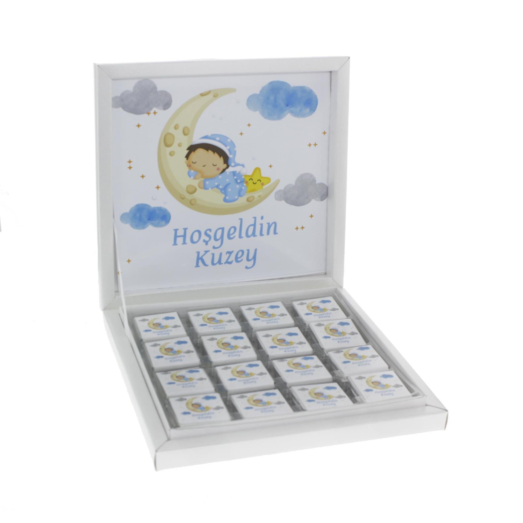 48 Adet Aydedeli Bebek İsim Etiketli Madlen Çikolata Erkek