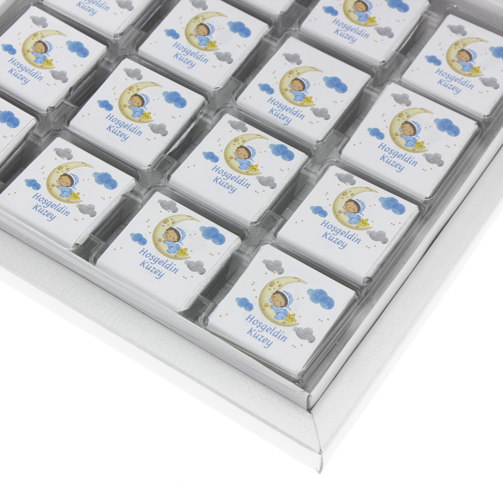 48 Adet Aydedeli Bebek İsim Etiketli Madlen Çikolata Erkek