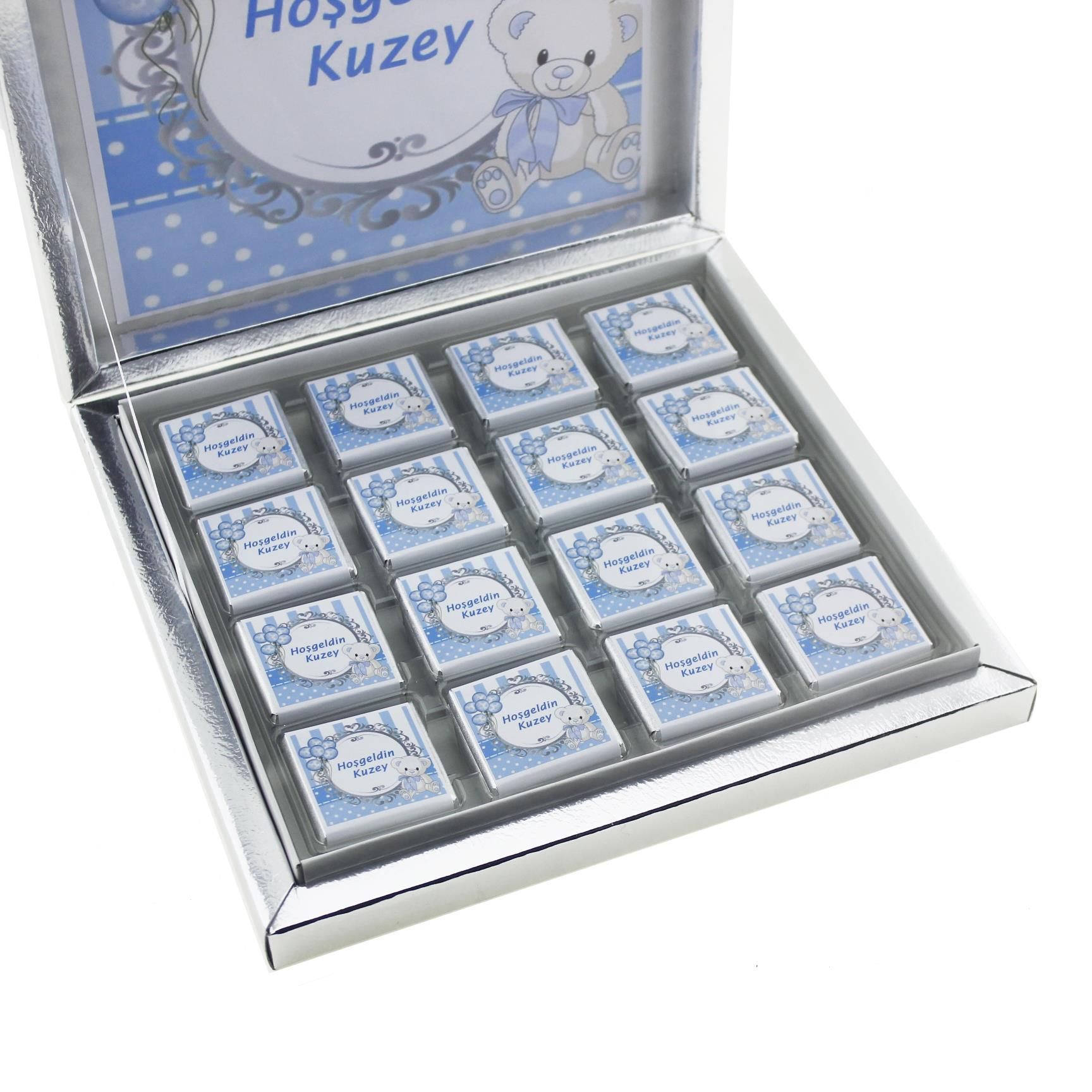 48 Adet İsim Etiketli Ayıcık Madlen Bebek Çikolata