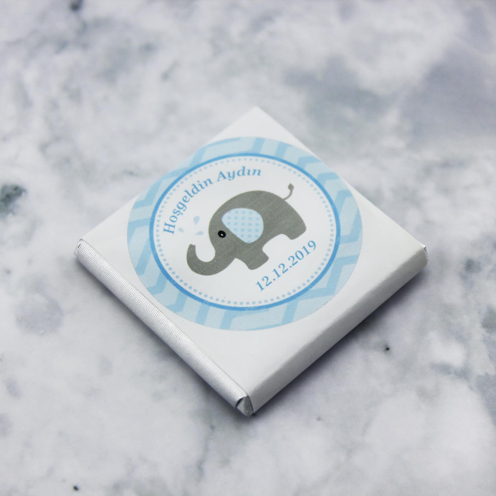 48 Adet İsim Etiketli  Fil Baskılı Madlen Çikolata