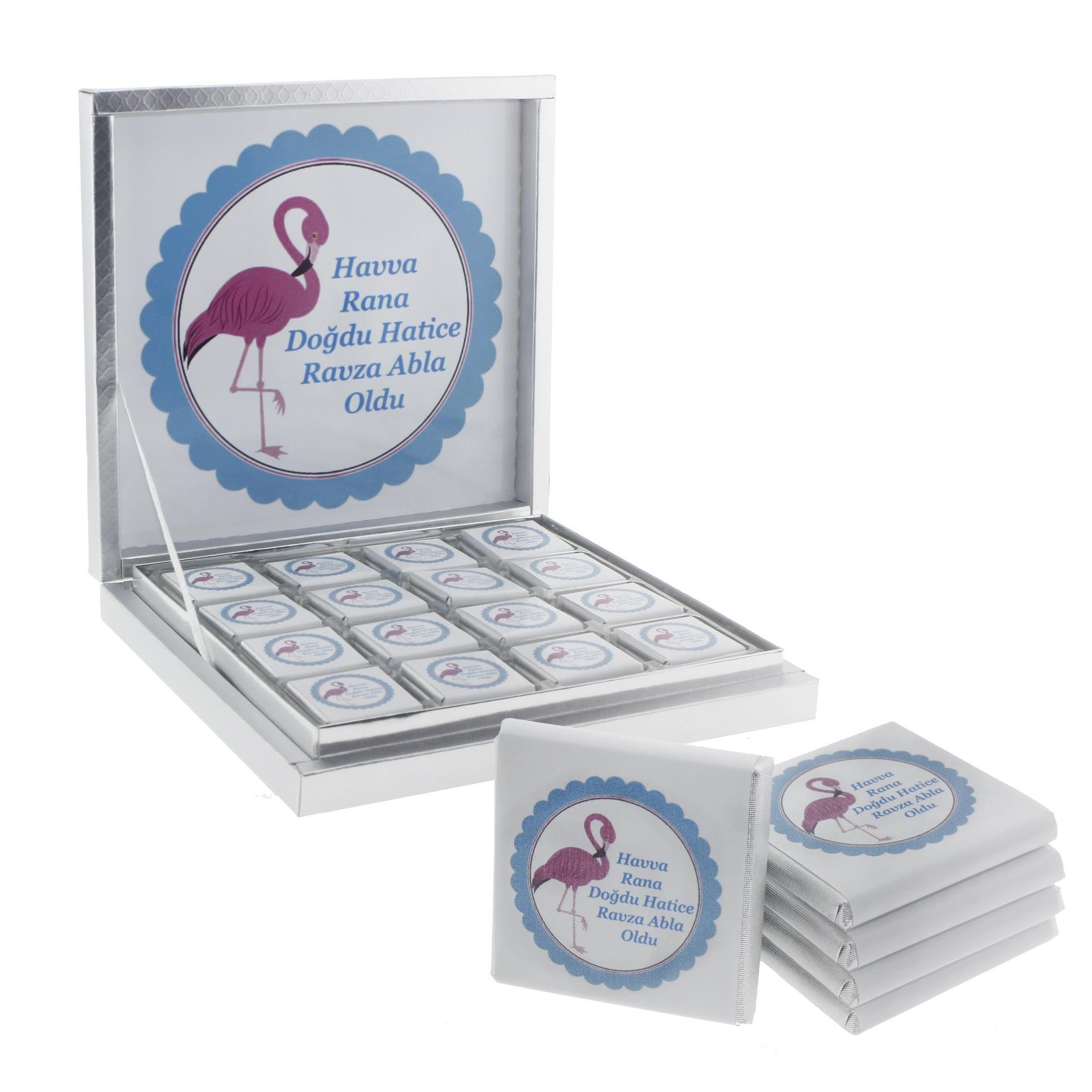 48 Adet İsim Etiketli Flamingo Madlen Bebek Çikolatası