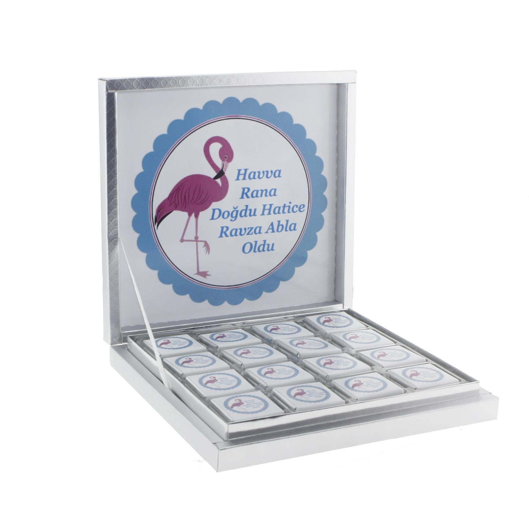 48 Adet İsim Etiketli Flamingo Madlen Bebek Çikolatası