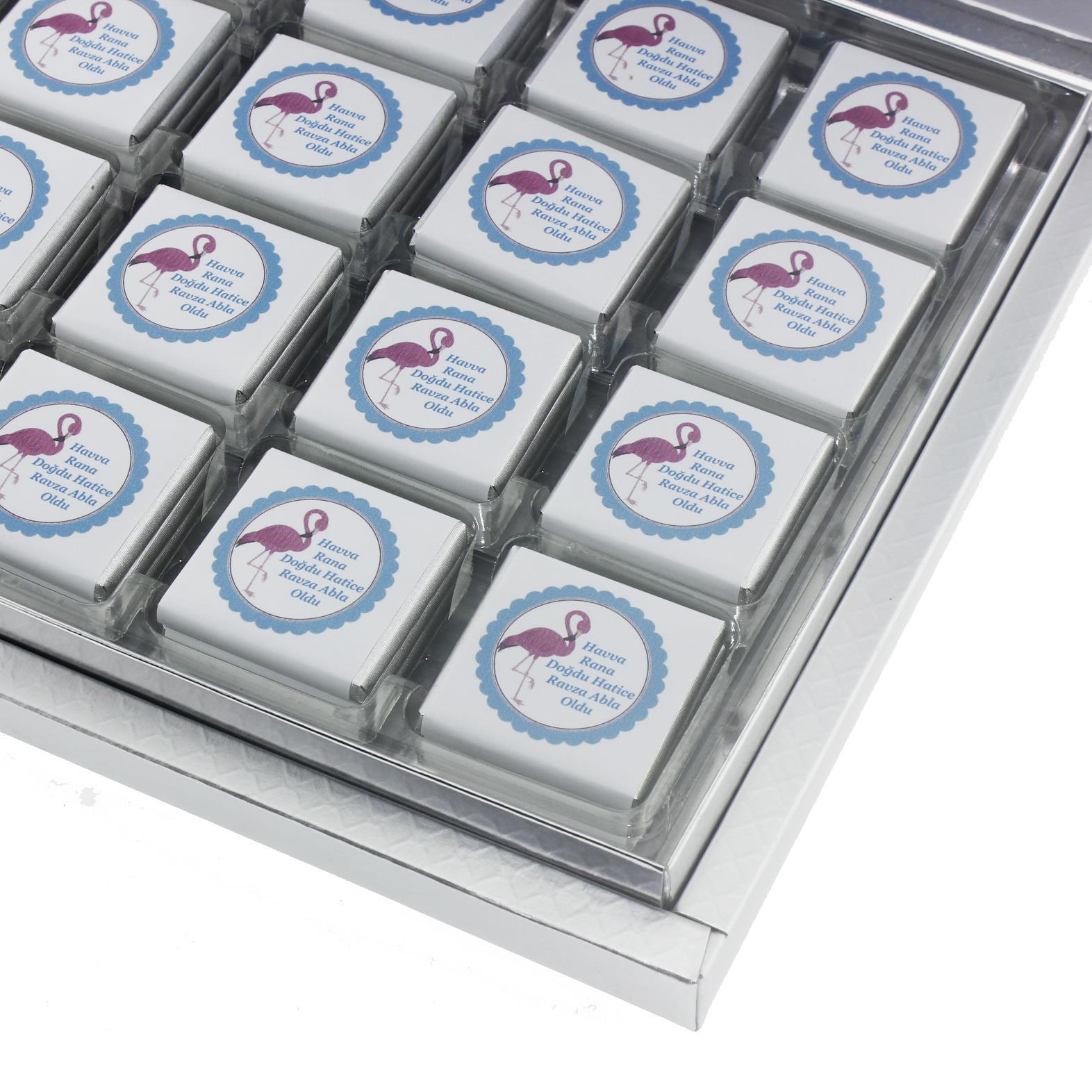 48 Adet İsim Etiketli Flamingo Madlen Bebek Çikolatası