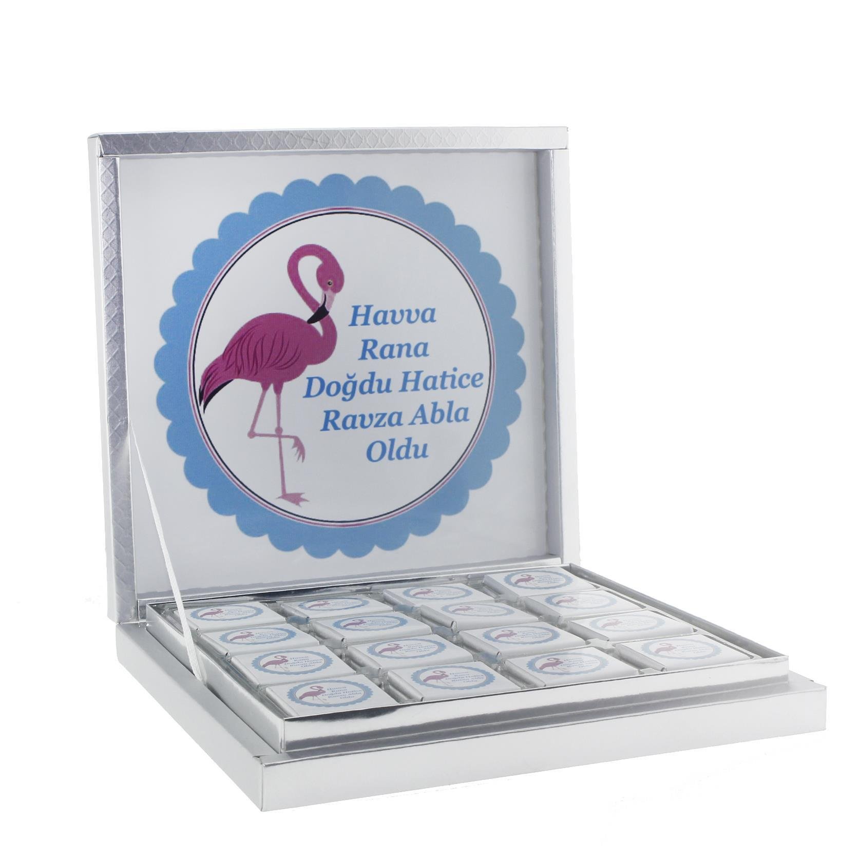48 Adet İsim Etiketli Flamingo Madlen Bebek Çikolatası