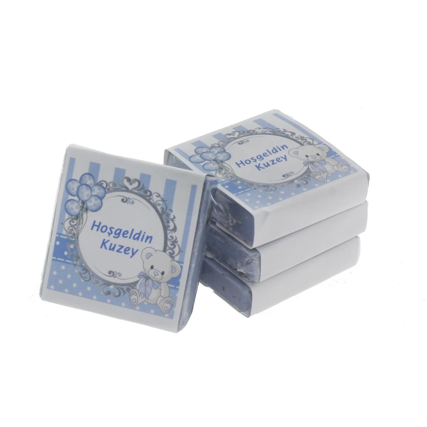 48 Adet İsim Etiketli Lavantalı Doğal Sabun Mavi Ayıcık