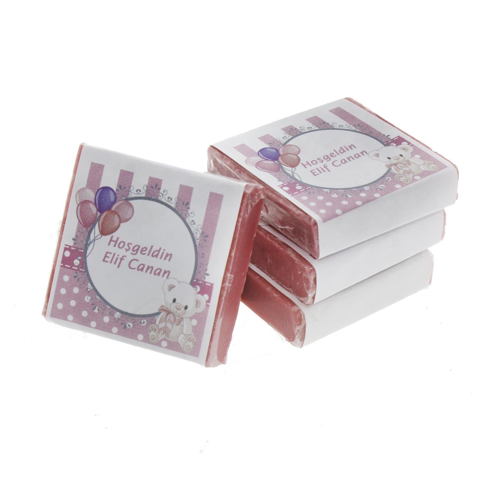 48 Adet İsim Etiketli Lavantalı Doğal Sabun Pembe Ayıcık