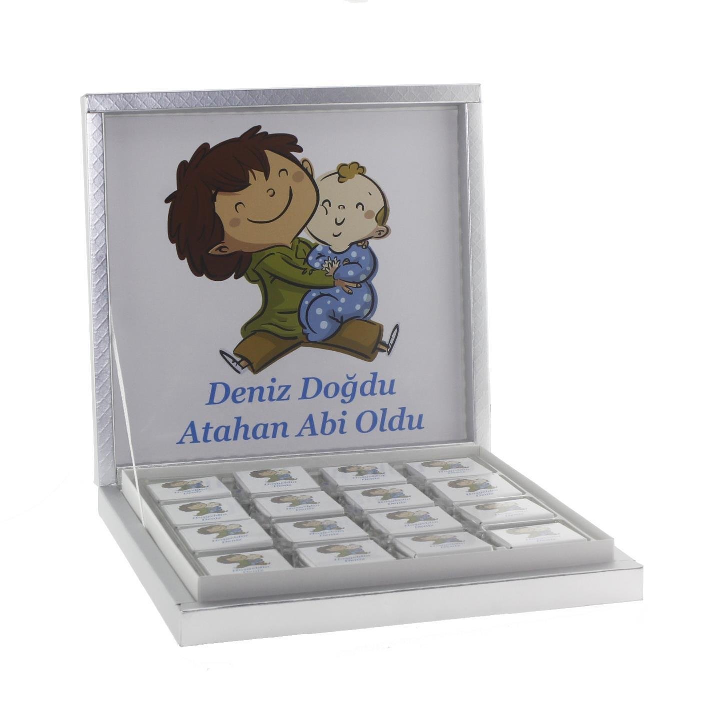 48 Adet İsim Etiketli Madlen Çikolata İki Erkek Kardeş Bebek