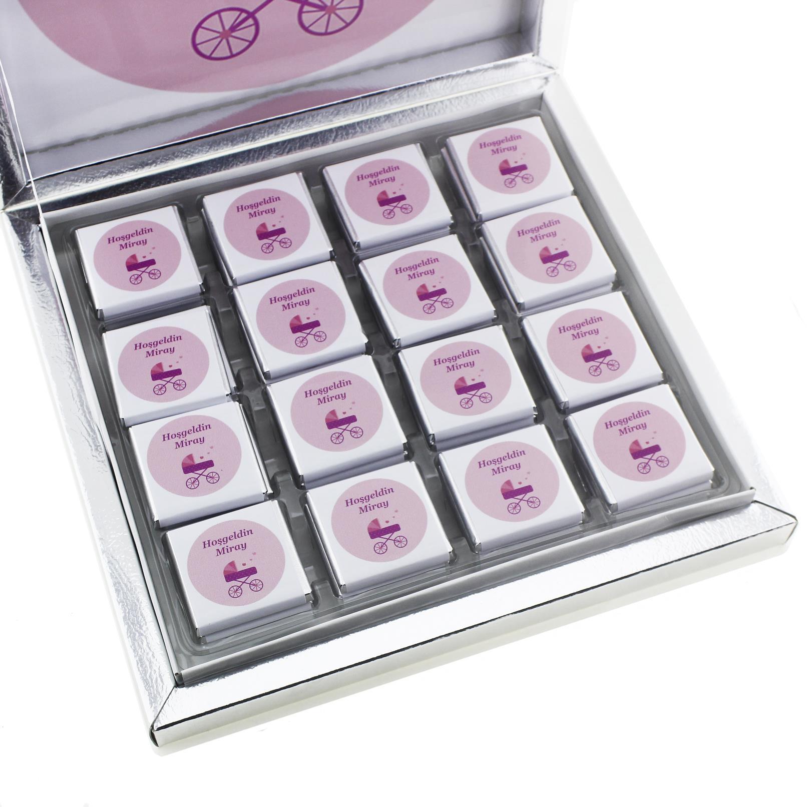 48 Adet İsim Etiketli Pusetli Bebek Madlen Çikolata