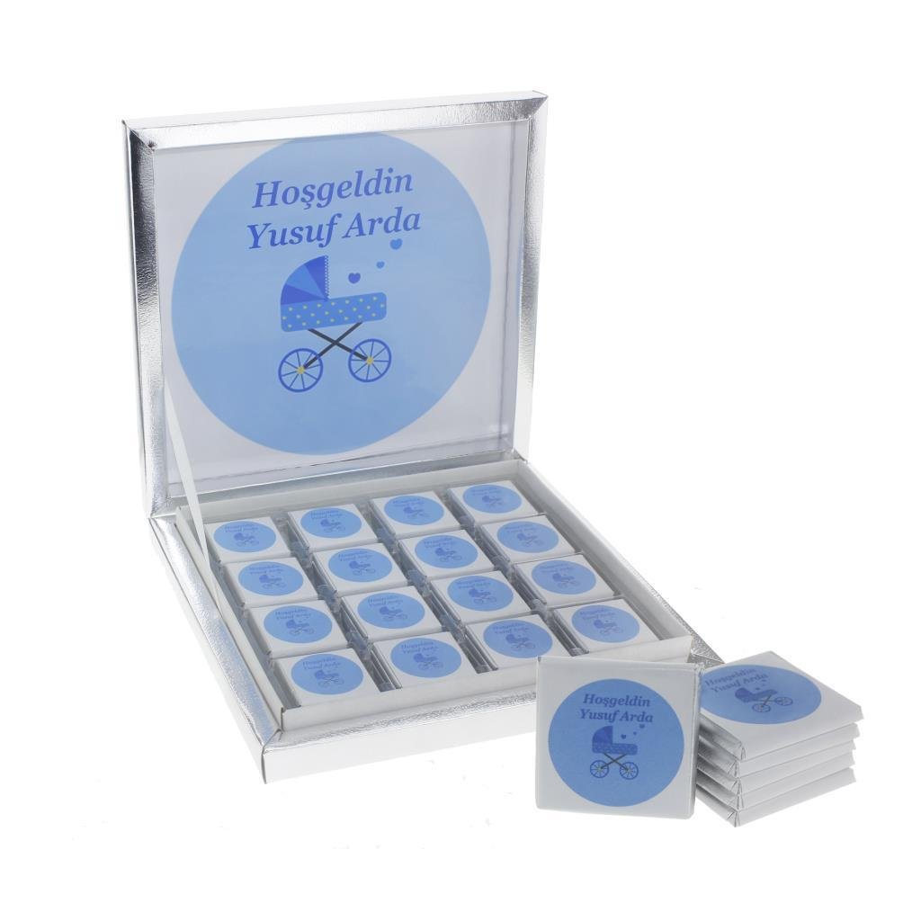 48 Adet İsim Etiketli Pusetli Bebek Madlen Çikolata