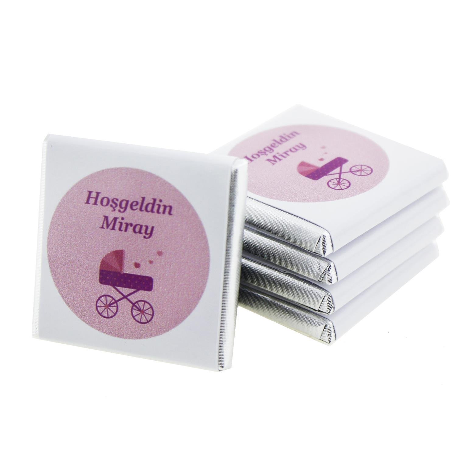 48 Adet İsim Etiketli Pusetli Bebek Madlen Çikolata