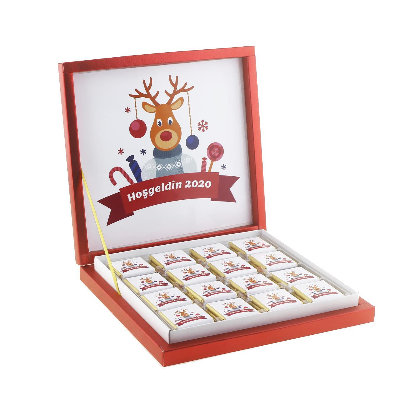 48 Adet Kişiye Özel Yılbaşı Geyikli Yeni Yıl Madlen Çikolata