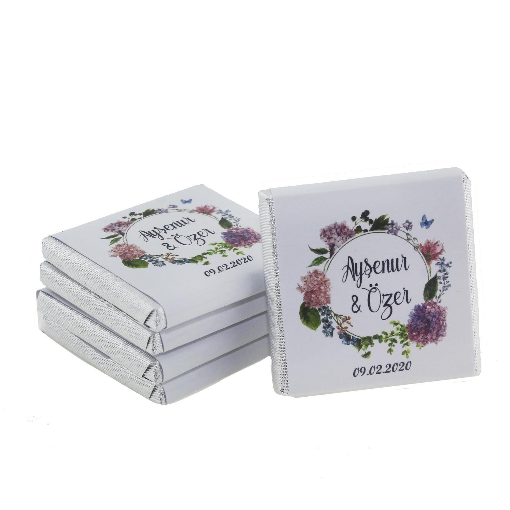 48 Adet Ortanca Çiçekli Söz Nişan Çikolatası İsme Özel