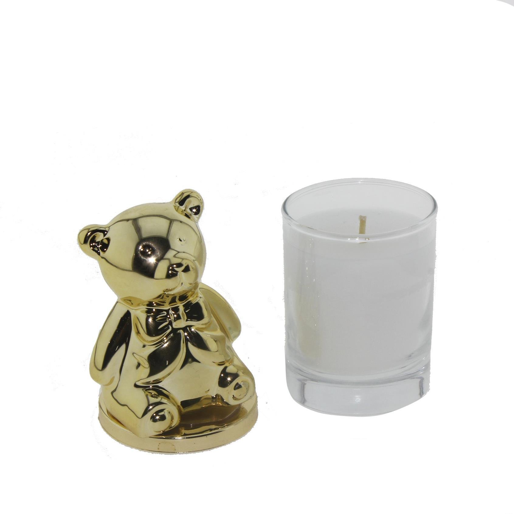 4x13cm Cam Bardak Mum Metalize Ayıcık Dekorlu