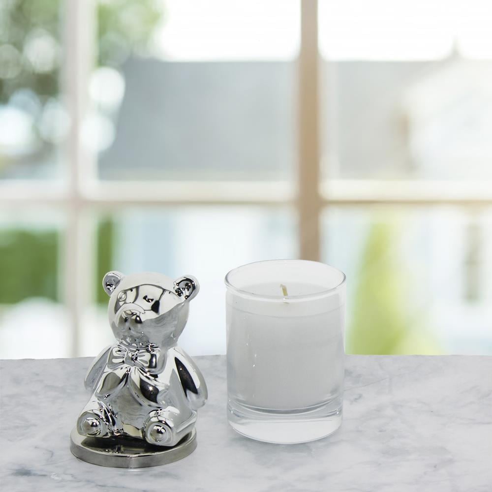 4x13cm Cam Bardak Mum Metalize Ayıcık Dekorlu