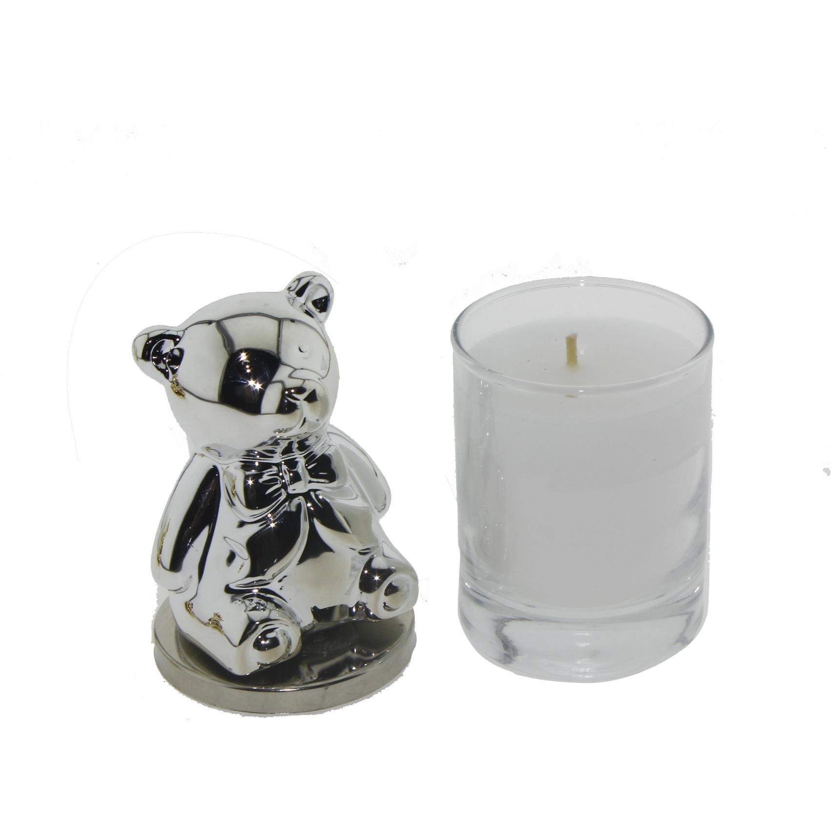 4x13cm Cam Bardak Mum Metalize Ayıcık Dekorlu