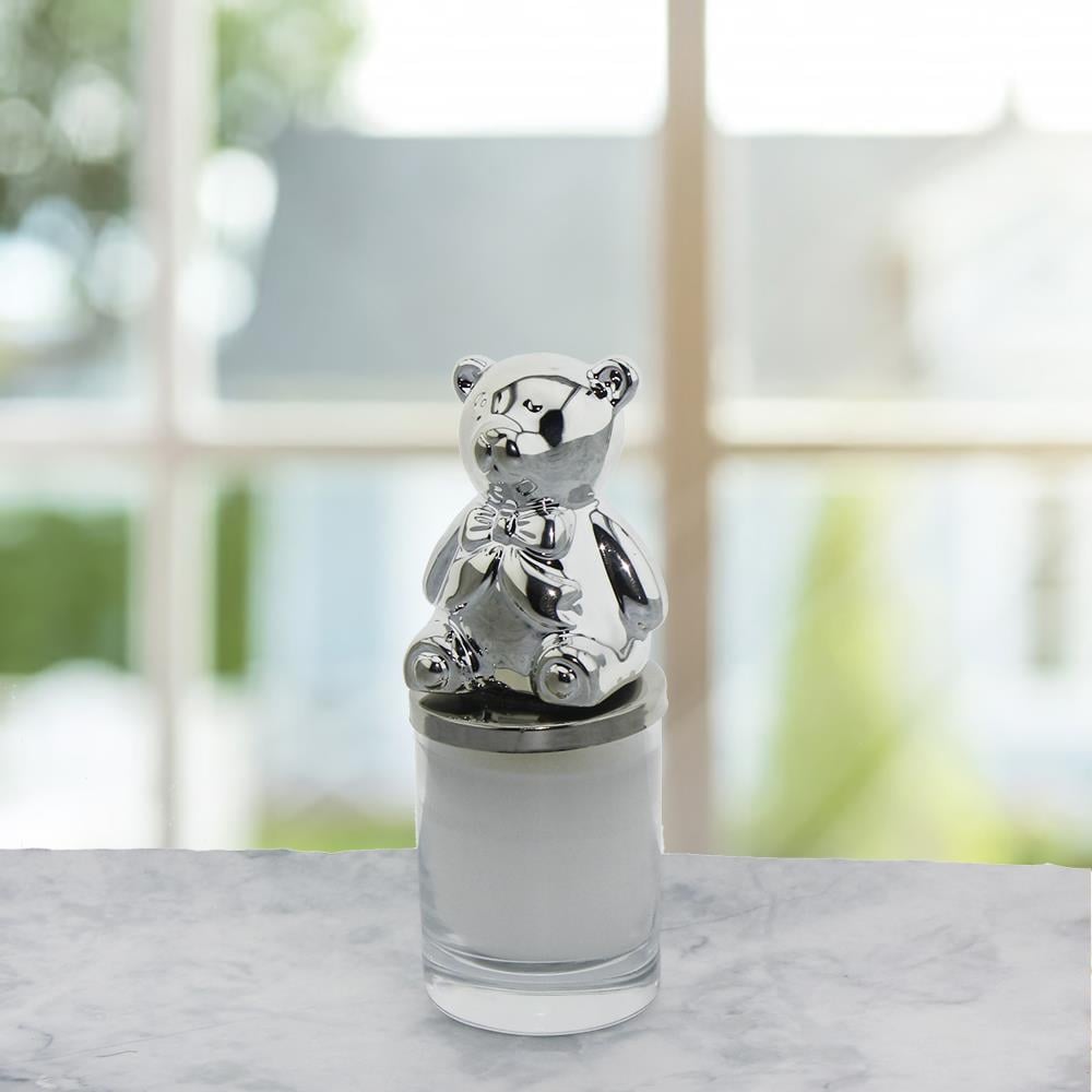 4x13cm Cam Bardak Mum Metalize Ayıcık Dekorlu