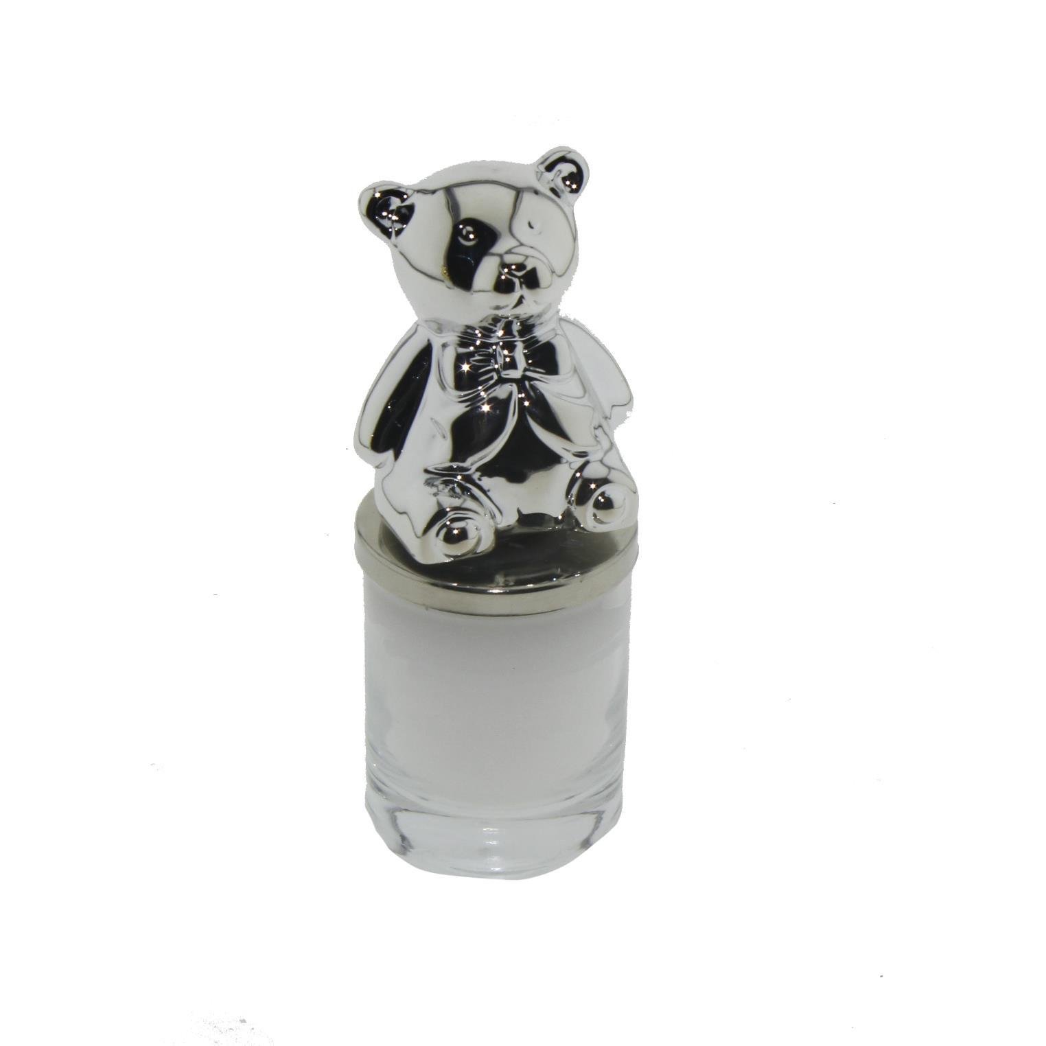 4x13cm Cam Bardak Mum Metalize Ayıcık Dekorlu