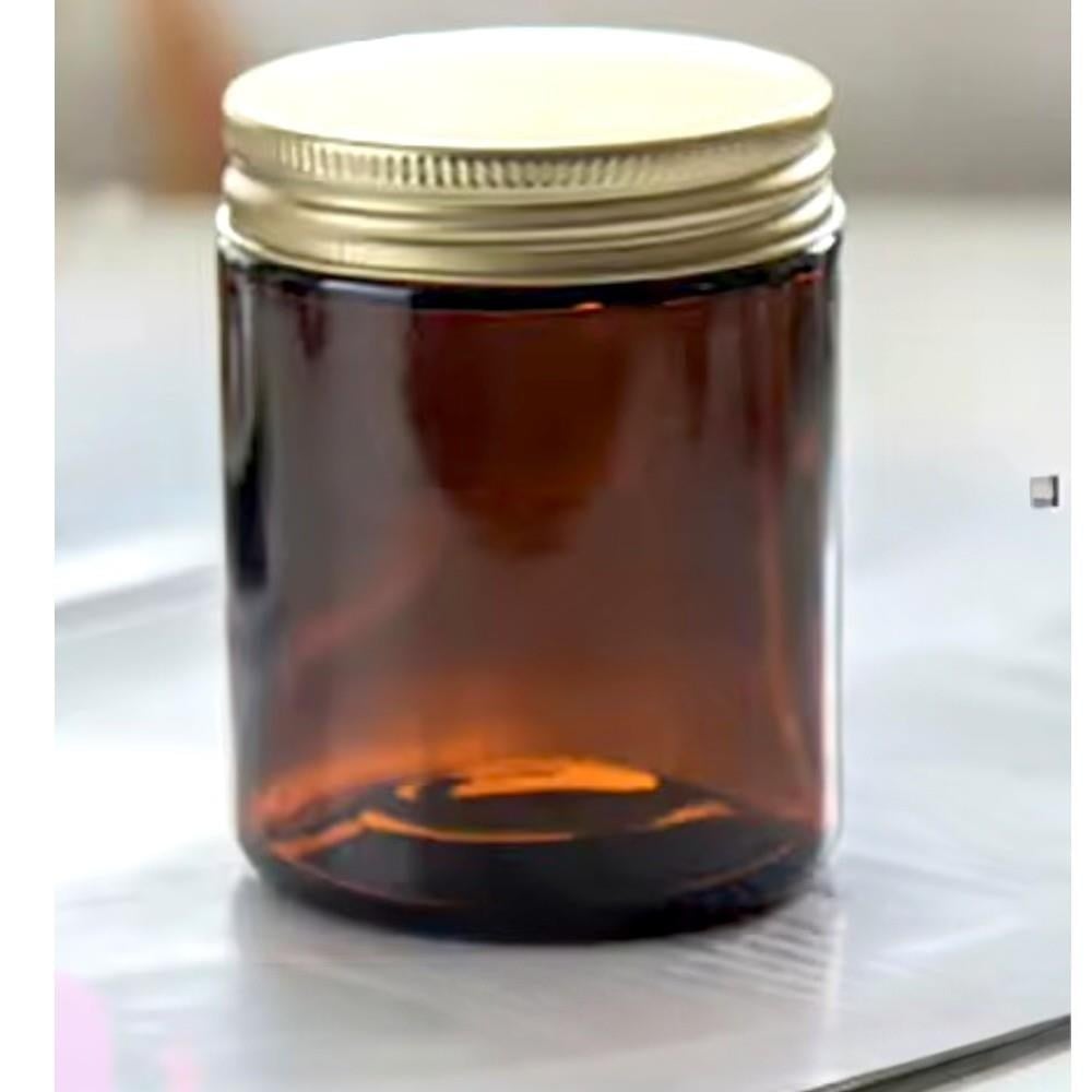 5 Adet 8,9cm 250ml Altın Metal Kapaklı Amber Cam Kozmetik Kavanozu