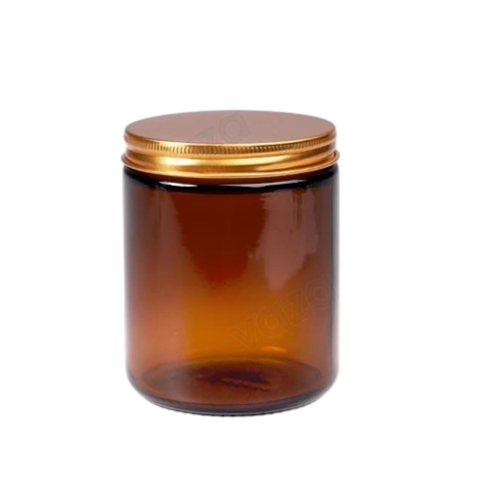 5 Adet 8,9cm 250ml Altın Metal Kapaklı Amber Cam Kozmetik Kavanozu