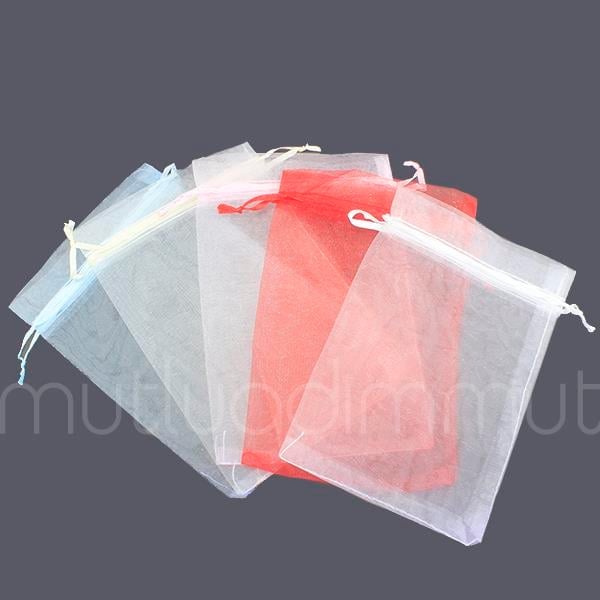 50 Adet 12x17cm Düz Organze Büzgülü Kese