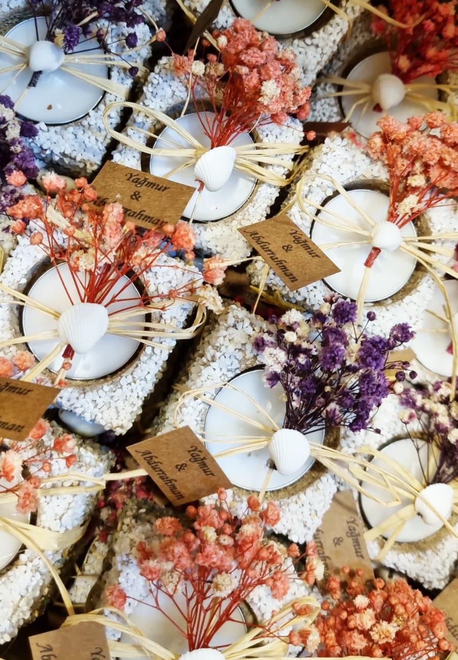 50 Adet 5x3,5cm Mum Deniz Kabuklu İsme Özel Söz Nişan Hediyesi