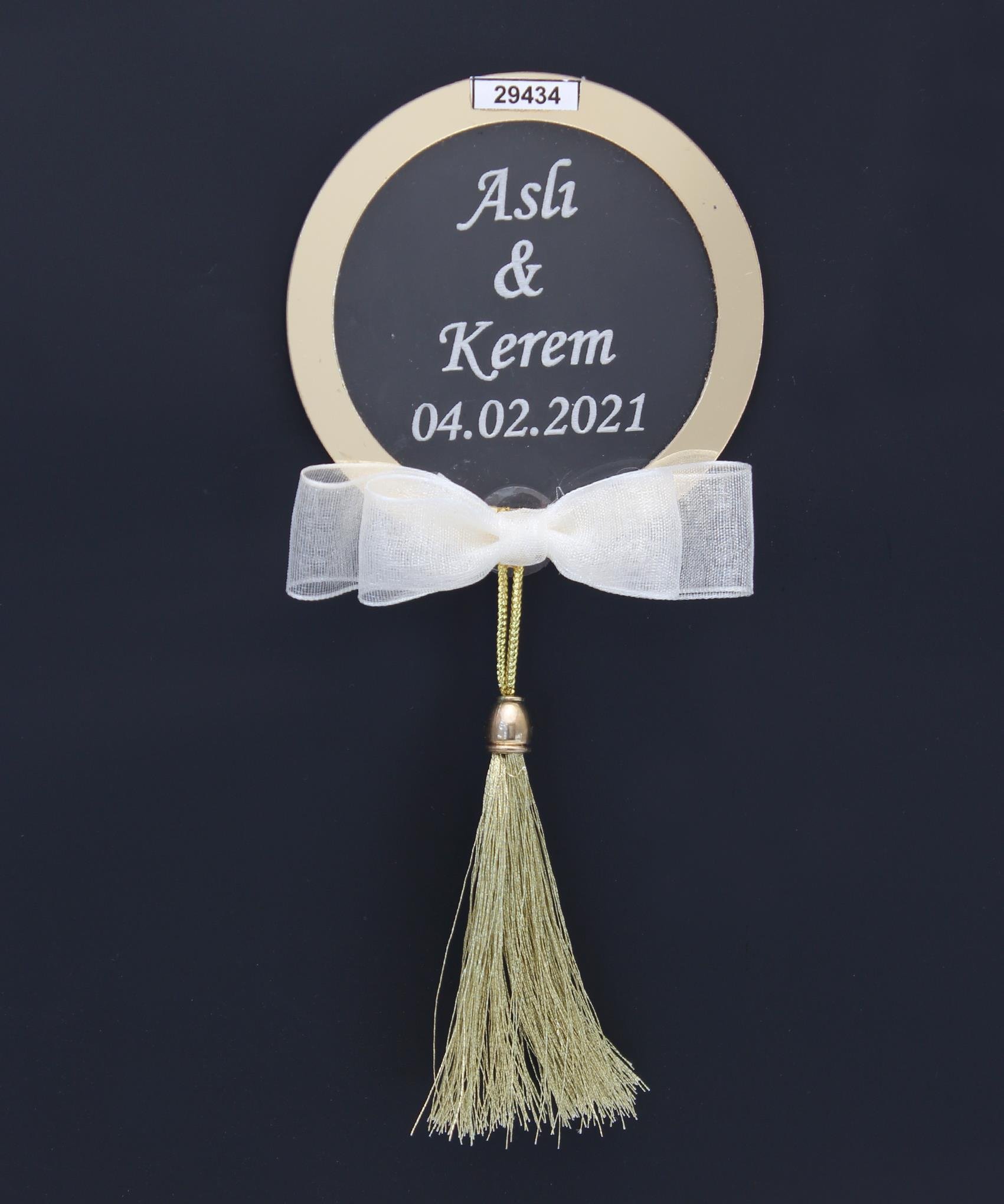 50 Adet 7cm Pleksi Magnet Püsküllü İsimli Söz Nişan Düğün Hediyesi