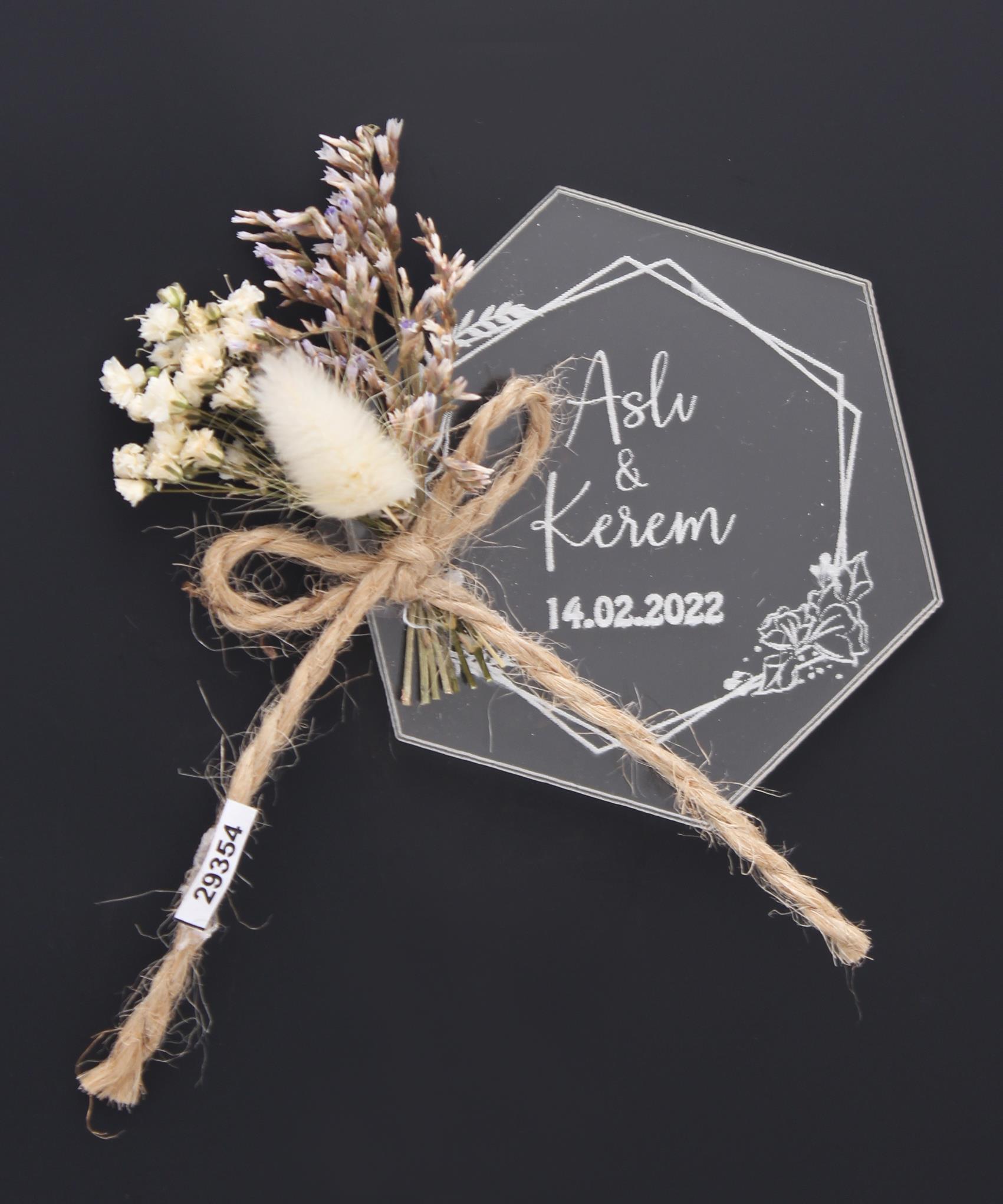 50 Adet 7x9cm Pleksi Magnet İsimli Söz Nişan Hediyesi Mod. 2