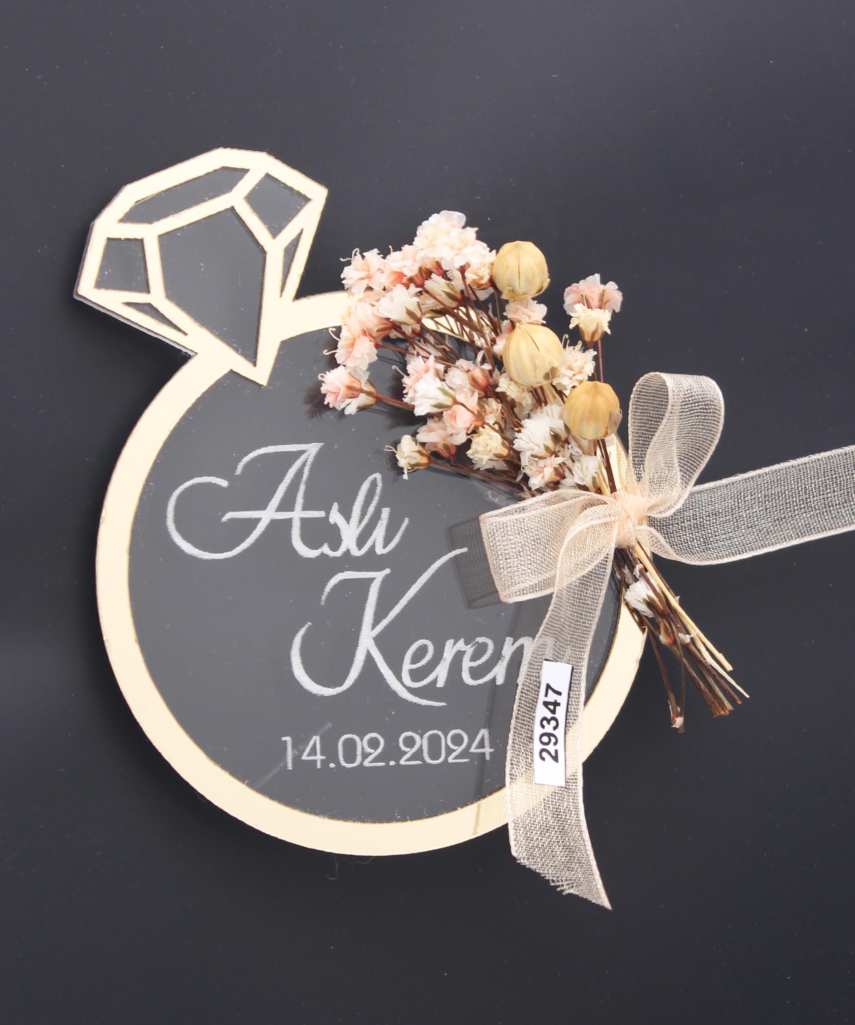 50 Adet 9x7cm Yüzük Pleksi Magnet İsimli Söz Nişan Düğün Hediyesi